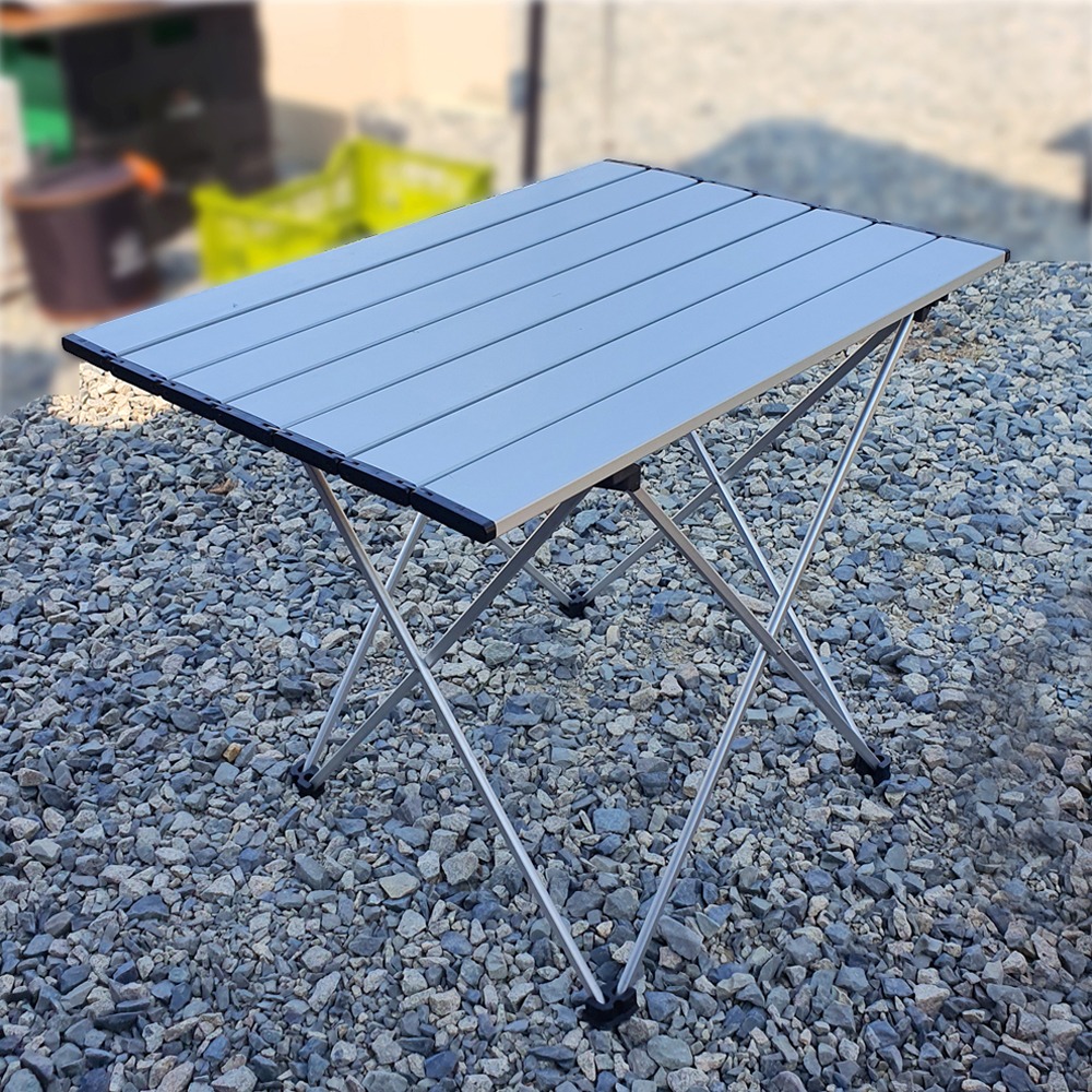 캠핑 여행 실버 알루미늄 방수코팅 휴대용 접이식 소형 미니 경량형 간이 롤 테이블