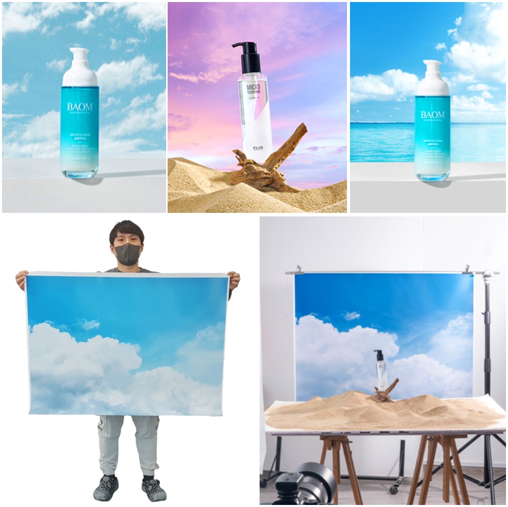 3D 입체 하늘 구름 노을 바다 해변 블루 사진 음식 화장품 소품 인스타 촬영 배경지 사진뒷배경